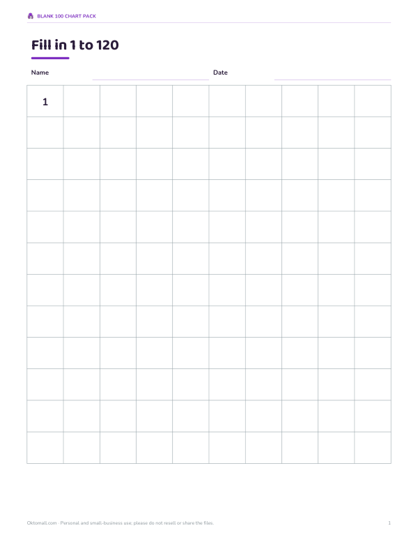Preview of Printable Blank 120 Chart