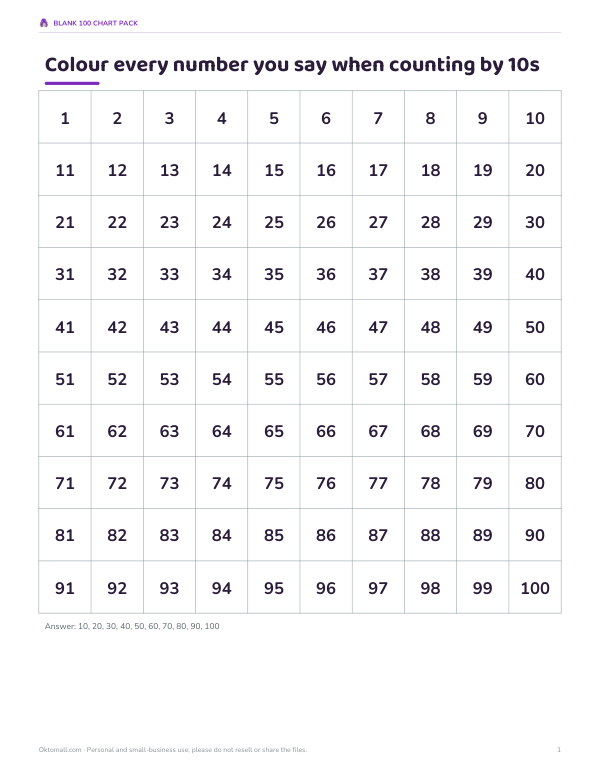 Preview of Printable Blank 100 Chart