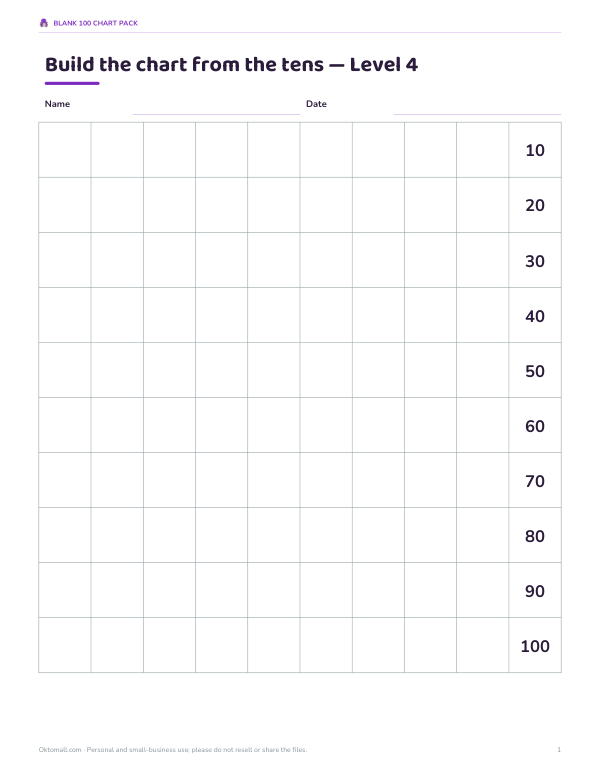 Preview of Printable Blank 100 Chart